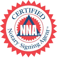 A couple signing documents in front of a notary public